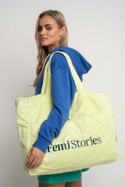 TORBA TYPU SHOPPER BAG ŻÓŁTA Z ANTRACYTOWYM NAPISEM - NAYA