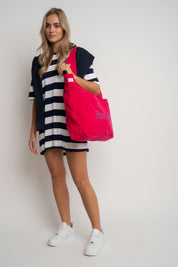 TORBA TYPU SHOPPER BAG FUKSJOWA Z NIEBIESKIM NAPISEM - NAYA