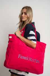 TORBA TYPU SHOPPER BAG FUKSJOWA Z NIEBIESKIM NAPISEM - NAYA