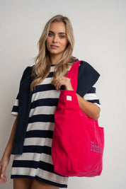 TORBA TYPU SHOPPER BAG FUKSJOWA Z NIEBIESKIM NAPISEM - NAYA