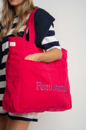 TORBA TYPU SHOPPER BAG FUKSJOWA Z NIEBIESKIM NAPISEM - NAYA