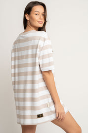 T-SHIRT CIEMNOBEŻOWY W PASKI - MARE