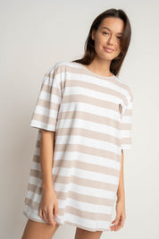 T-SHIRT CIEMNOBEŻOWY W PASKI - MARE