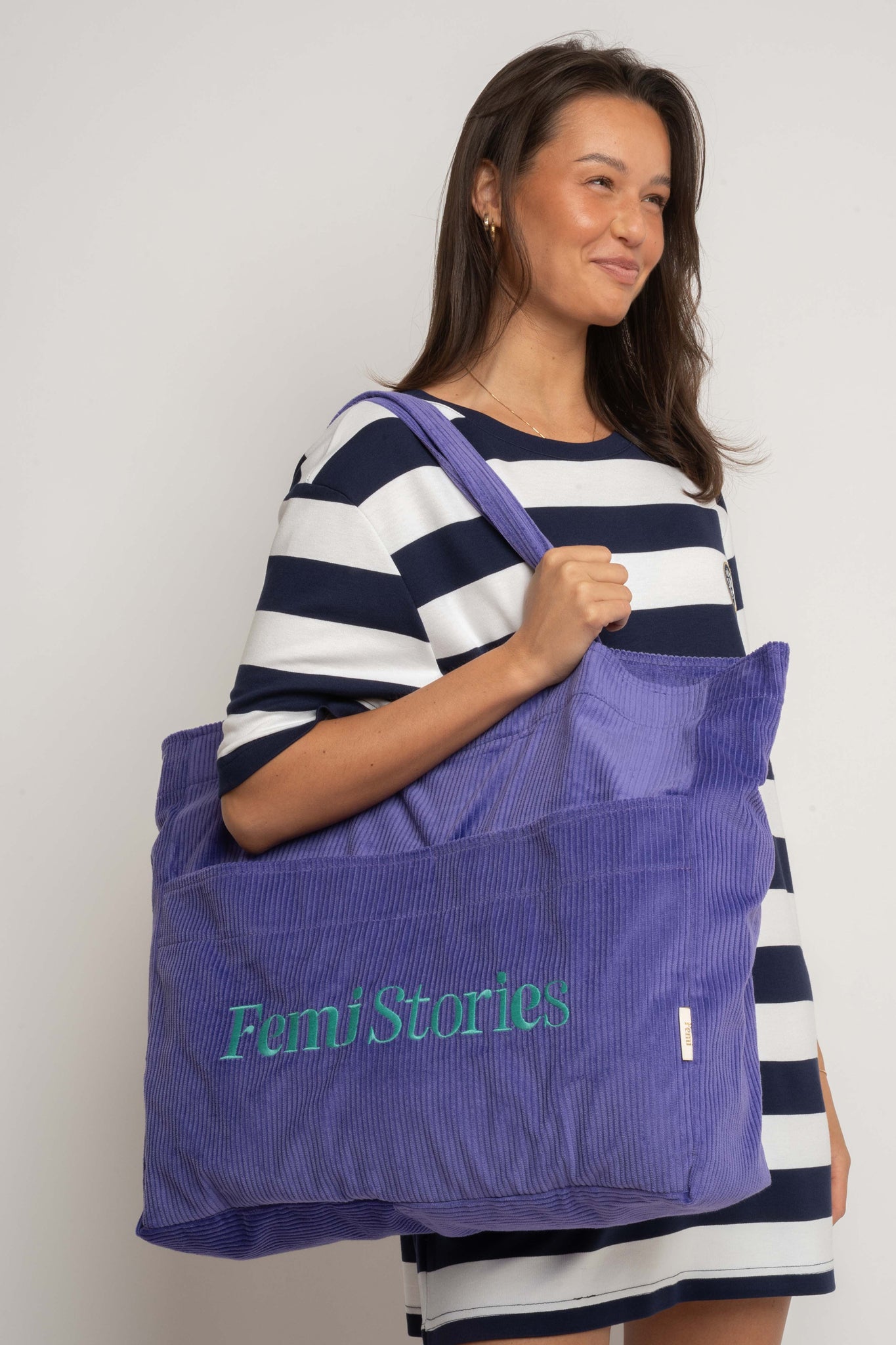TORBA TYPU SHOPPER BAG FIOLETOWA Z ZIELONYM NAPISEM - NAYA