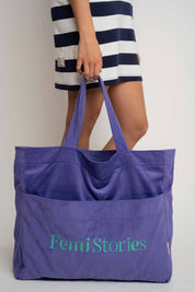 TORBA TYPU SHOPPER BAG FIOLETOWA Z ZIELONYM NAPISEM - NAYA