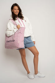 TORBA TYPU SHOPPER BAG JASNORÓŻOWA Z ANTRACYTOWYM NAPISEM - NAYA
