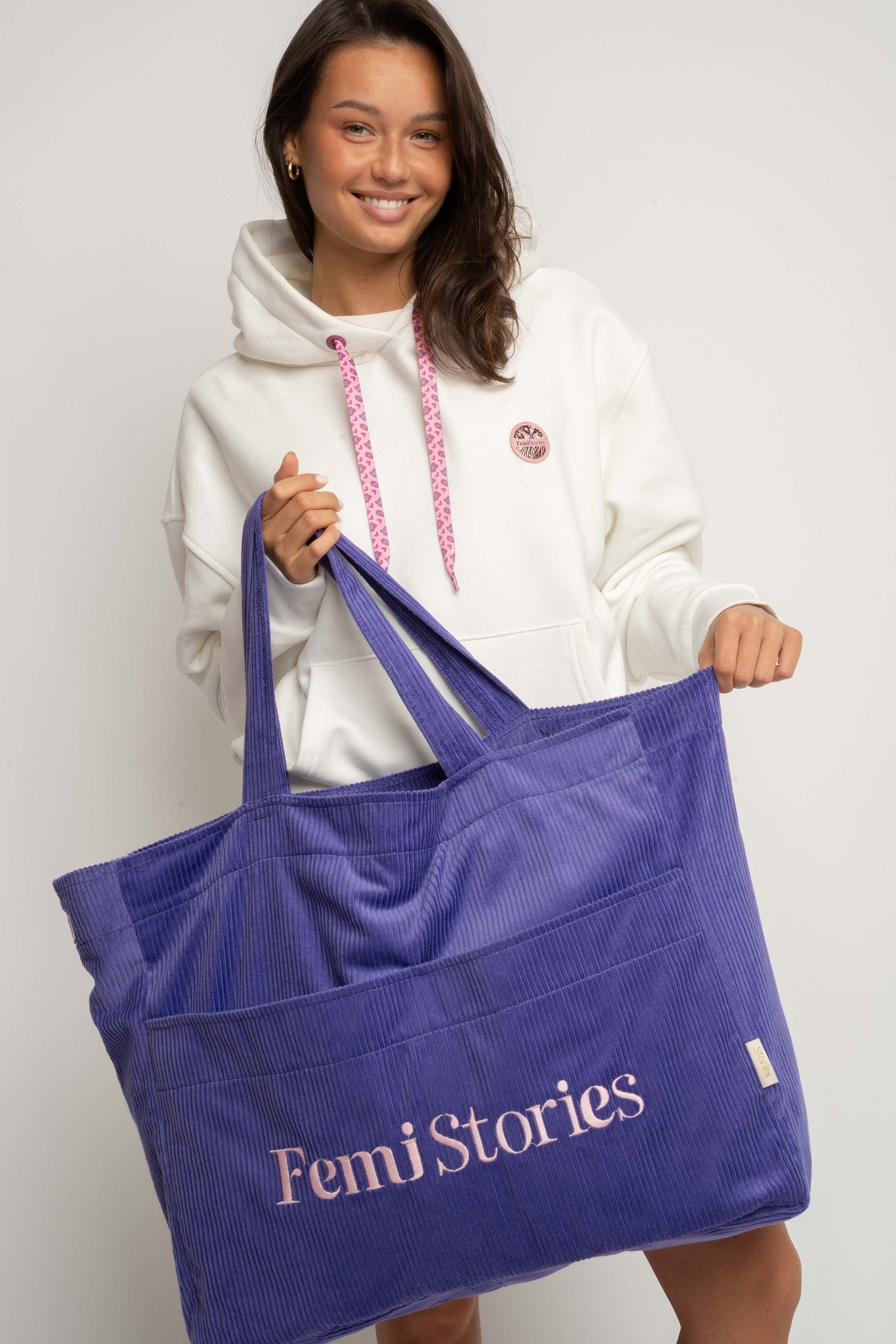TORBA TYPU SHOPPER BAG FIOLETOWA Z JASNORÓŻOWYM NAPISEM - NAYA