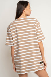 T-SHIRT JASNOBRĄZOWY W PASKI - MARE