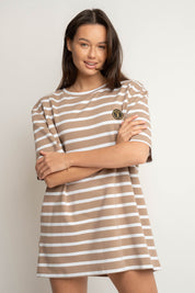 T-SHIRT JASNOBRĄZOWY W PASKI - MARE