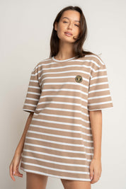 T-SHIRT JASNOBRĄZOWY W PASKI - MARE