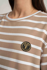 T-SHIRT JASNOBRĄZOWY W PASKI - MARE