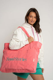 TORBA TYPU SHOPPER BAG KORALOWA Z ZIELONYM NAPISEM - NAYA
