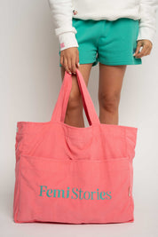 TORBA TYPU SHOPPER BAG KORALOWA Z ZIELONYM NAPISEM - NAYA