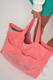 TORBA TYPU SHOPPER BAG KORALOWA Z ZIELONYM NAPISEM - NAYA