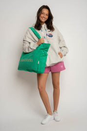 TORBA TYPU SHOPPER BAG ZIELONA Z BRZOSKWINIOWYM NAPISEM - NAYA