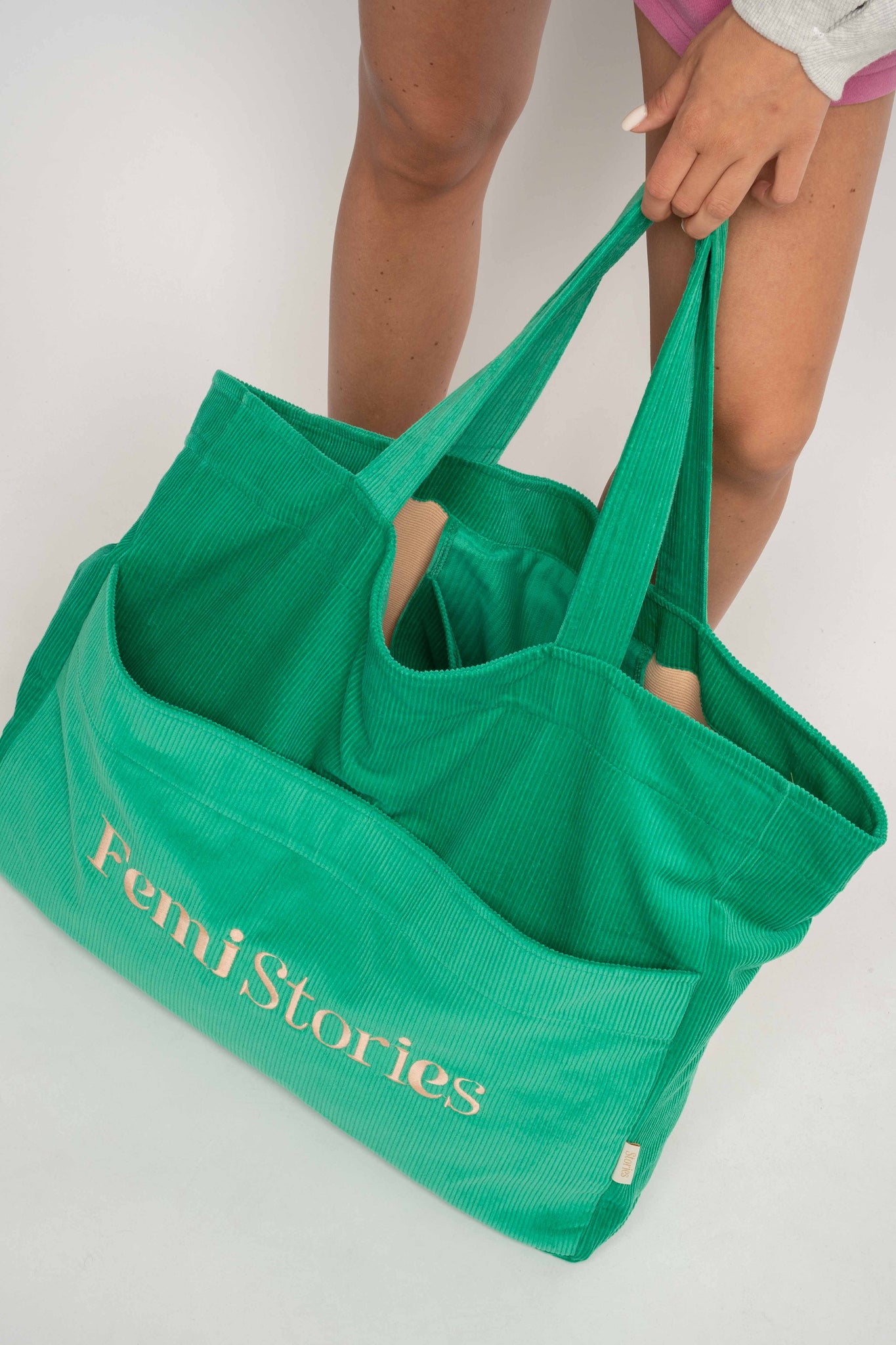 TORBA TYPU SHOPPER BAG ZIELONA Z BRZOSKWINIOWYM NAPISEM - NAYA