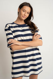 T-SHIRT GRANATOWY W PASKI - MARE