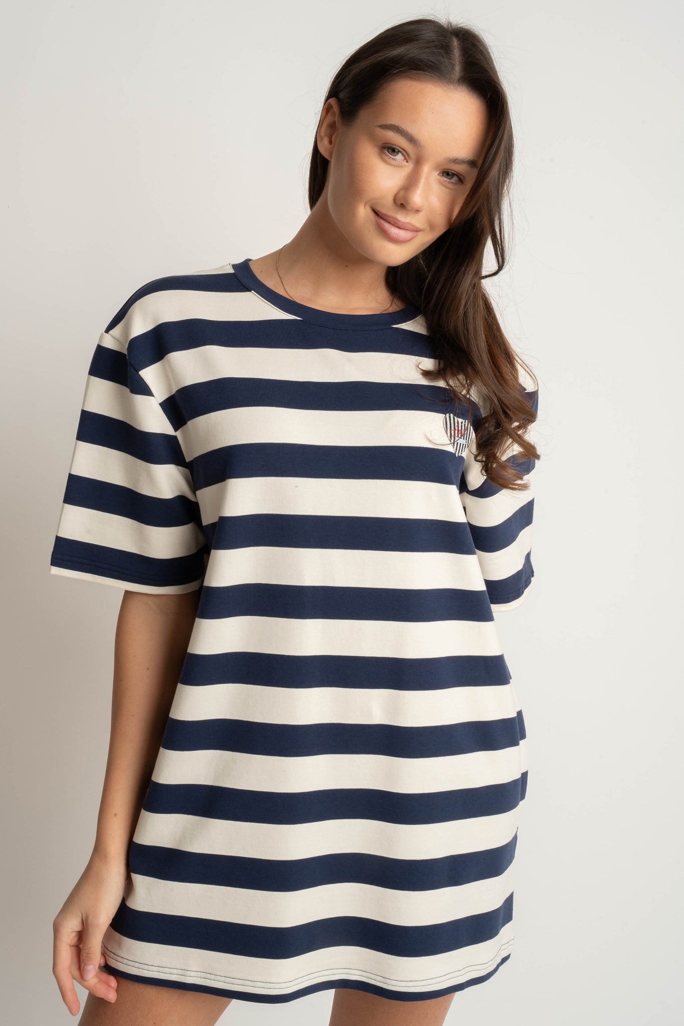 T-SHIRT GRANATOWY W PASKI - MARE