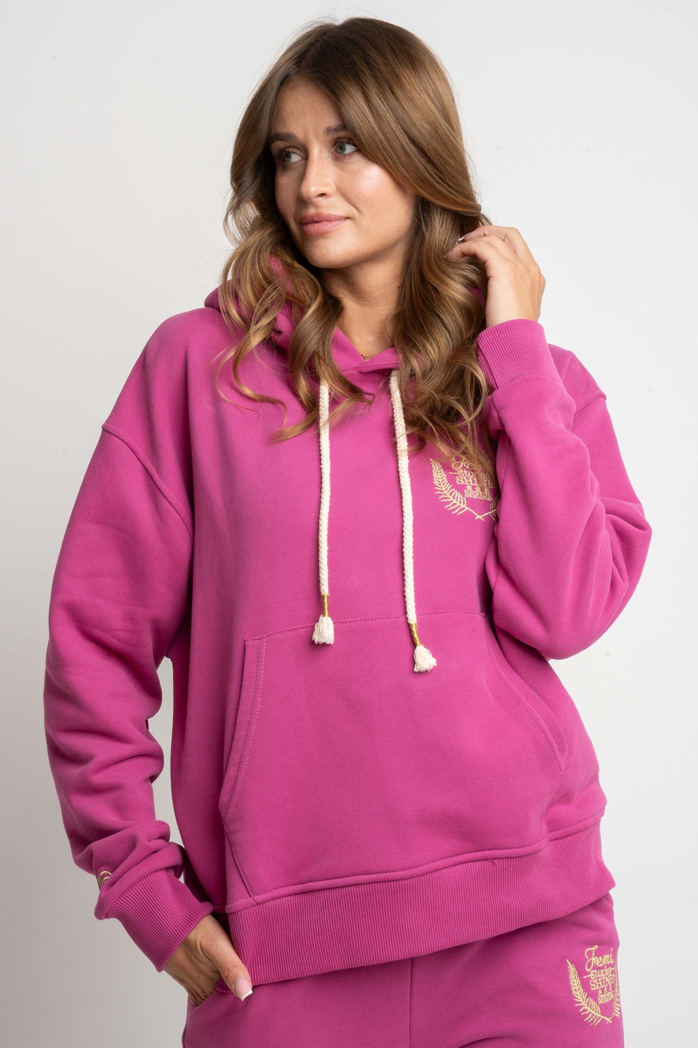 BLUZA Z KAPTUREM RÓŻOWA SHINE - AURENA