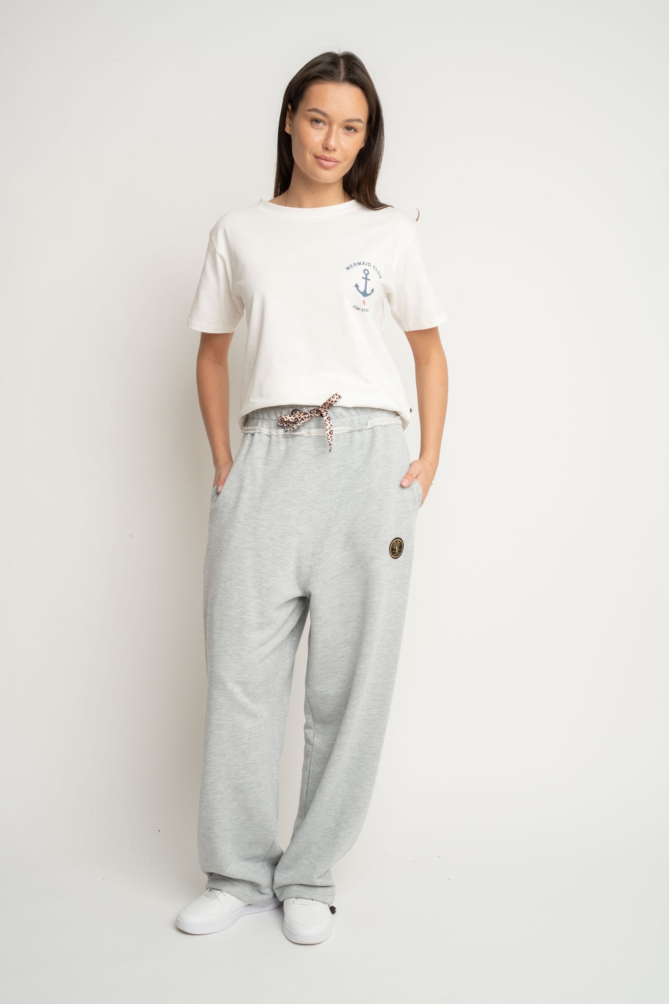 SPODNIE DRESOWE  BAGGY W KOLORZE SZAREGO MELANŻU- PERLE