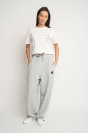 SPODNIE DRESOWE  BAGGY W KOLORZE SZAREGO MELANŻU- PERLE