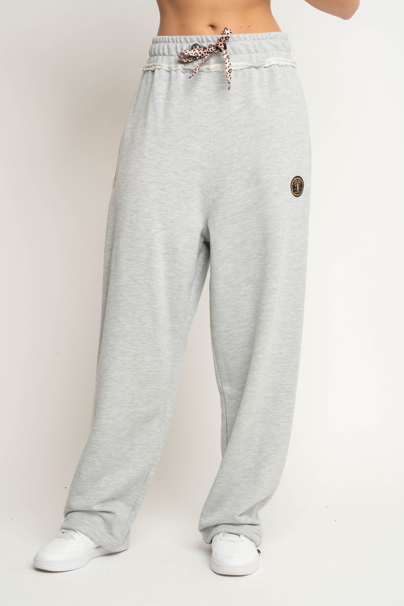 SPODNIE DRESOWE  BAGGY W KOLORZE SZAREGO MELANŻU- PERLE