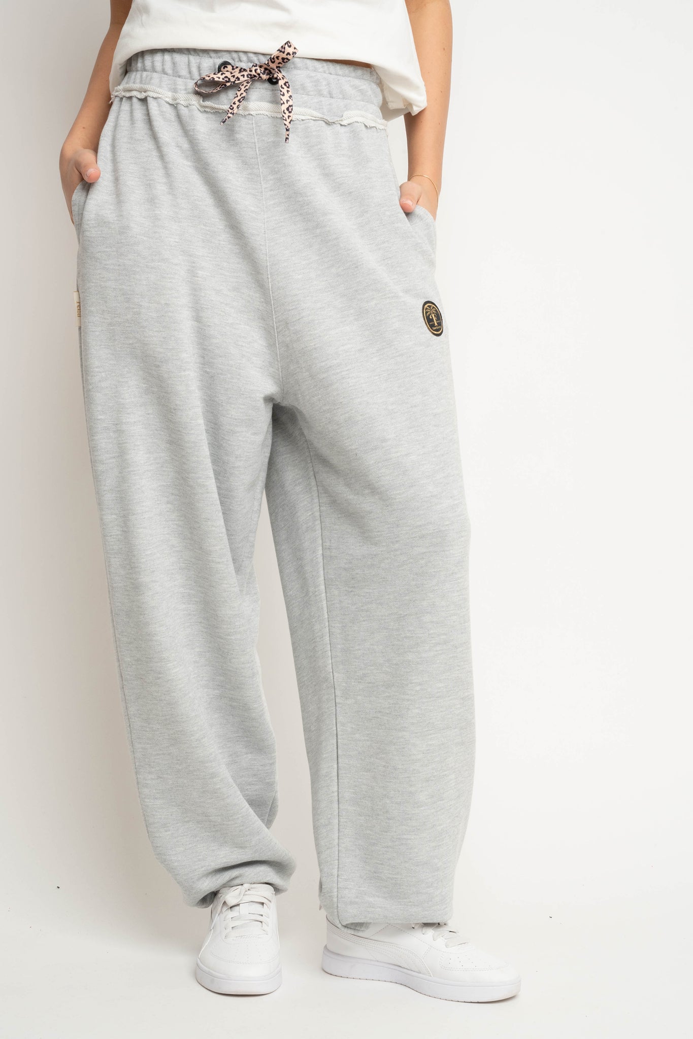 SPODNIE DRESOWE  BAGGY W KOLORZE SZAREGO MELANŻU- PERLE