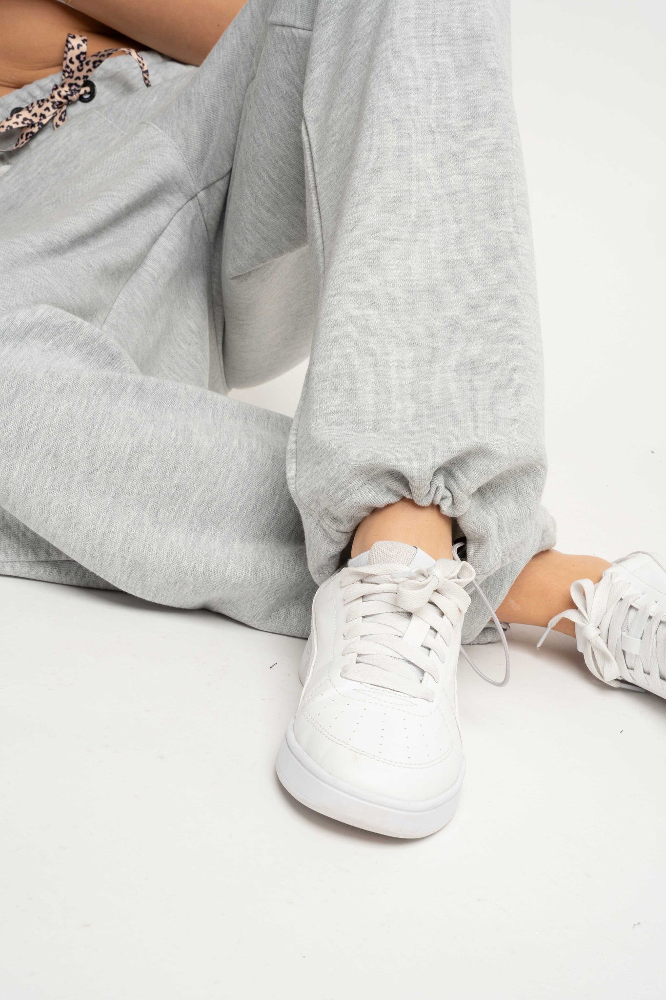 SPODNIE DRESOWE  BAGGY W KOLORZE SZAREGO MELANŻU- PERLE