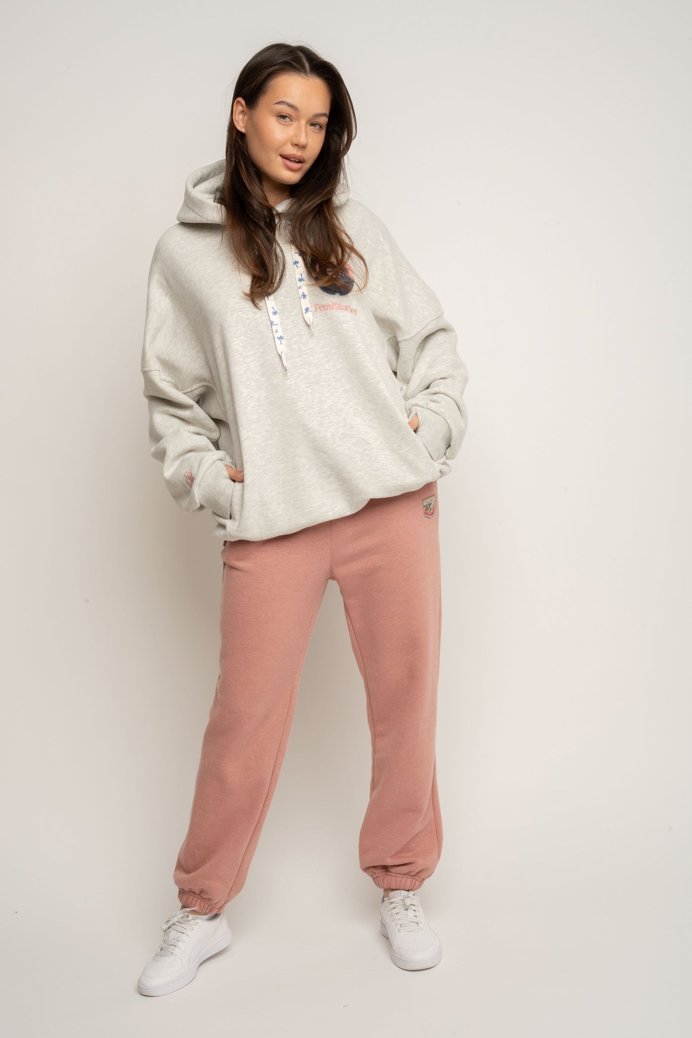 BLUZA OVERSIZE Z KAPTUREM SZARY MELANŻ - SANIBEL