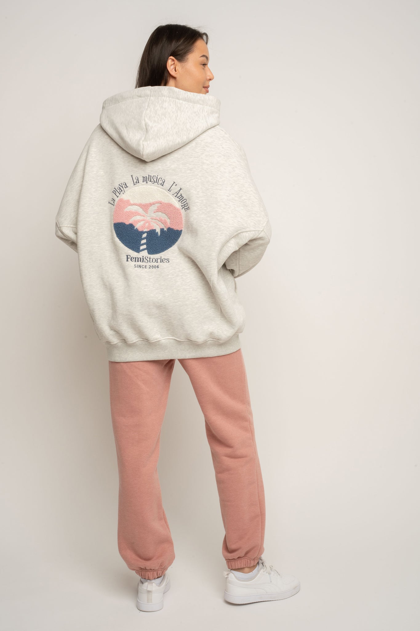 BLUZA OVERSIZE Z KAPTUREM SZARY MELANŻ - SANIBEL