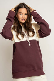 BLUZA Z KAPTUREM BORDOWA - NEMOS