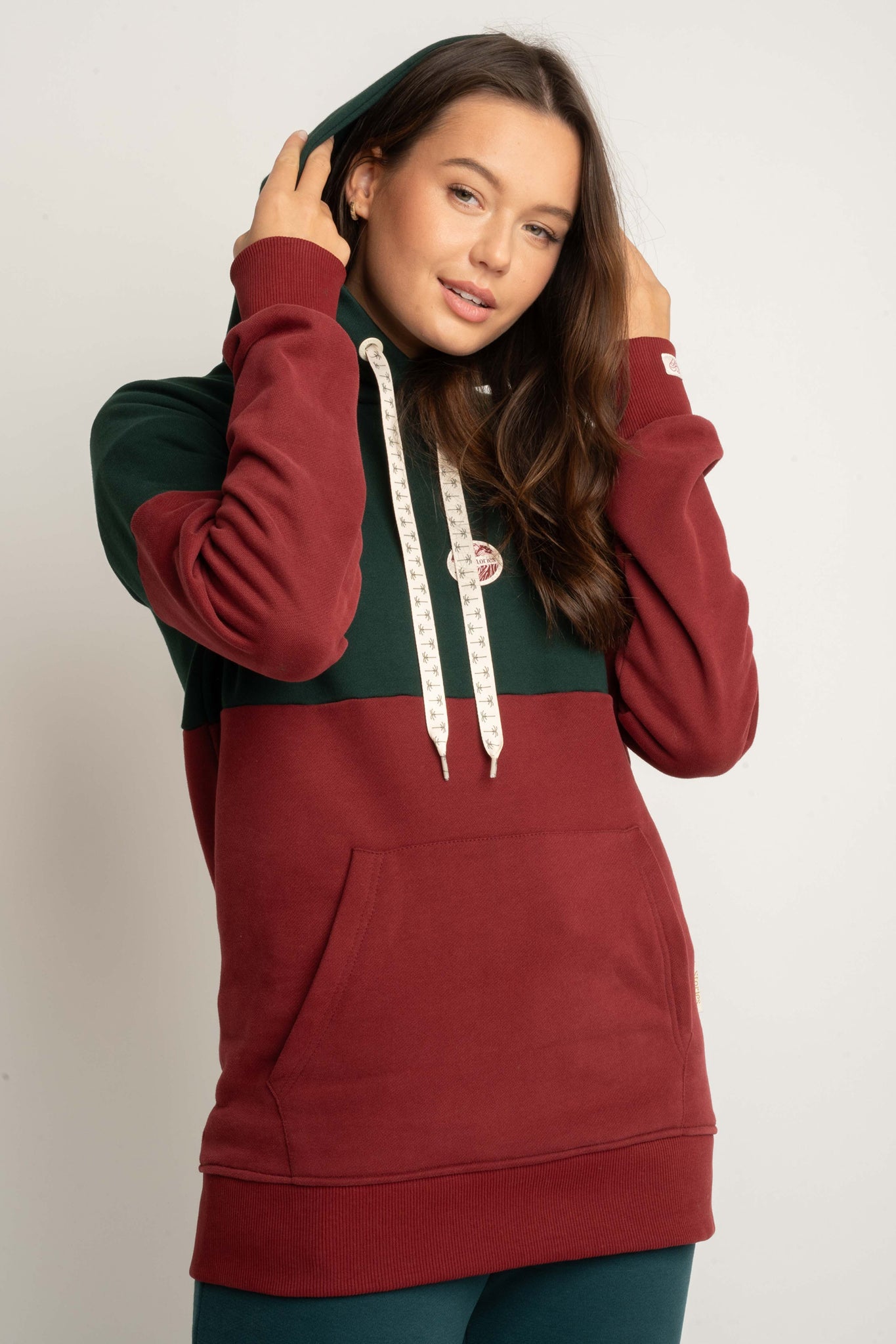 BLUZA Z KAPTUREM BORDOWA - KENTA