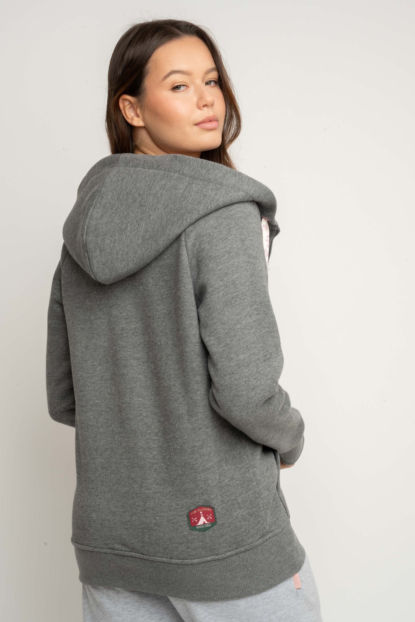 BLUZA ROZPINANA Z KAPTUREM SZARY MELANŻ - INI