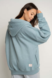 BLUZA Z KAPTUREM ROZPINANA TURKUSOWA - FLEUR