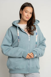 BLUZA Z KAPTUREM ROZPINANA TURKUSOWA - FLEUR