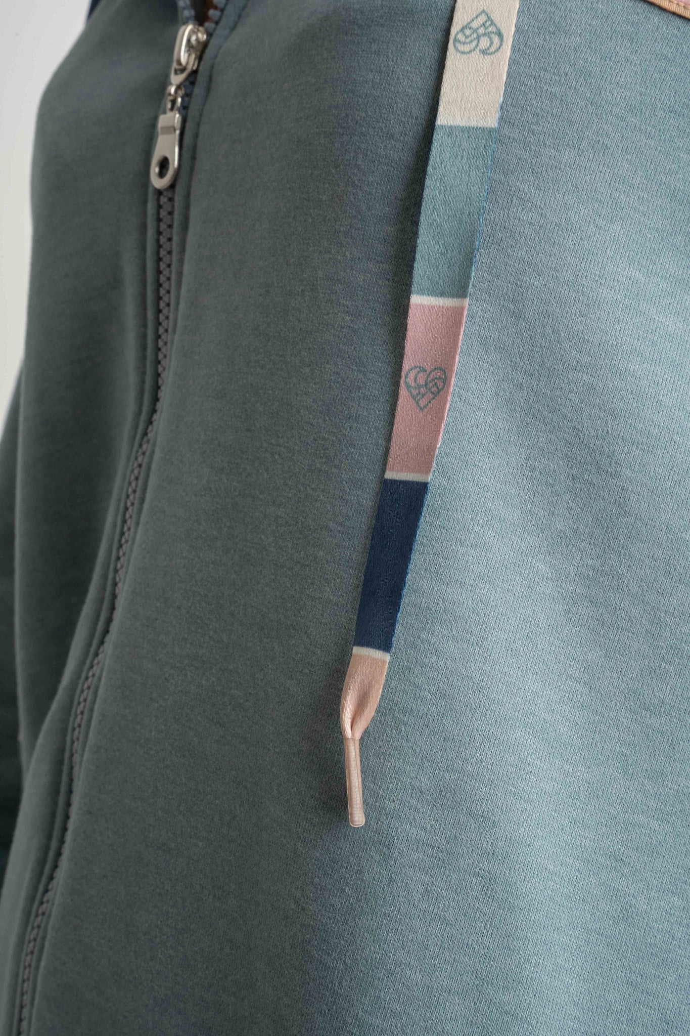 BLUZA Z KAPTUREM ROZPINANA TURKUSOWA - FLEUR