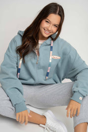 BLUZA Z KAPTUREM ROZPINANA TURKUSOWA - FLEUR