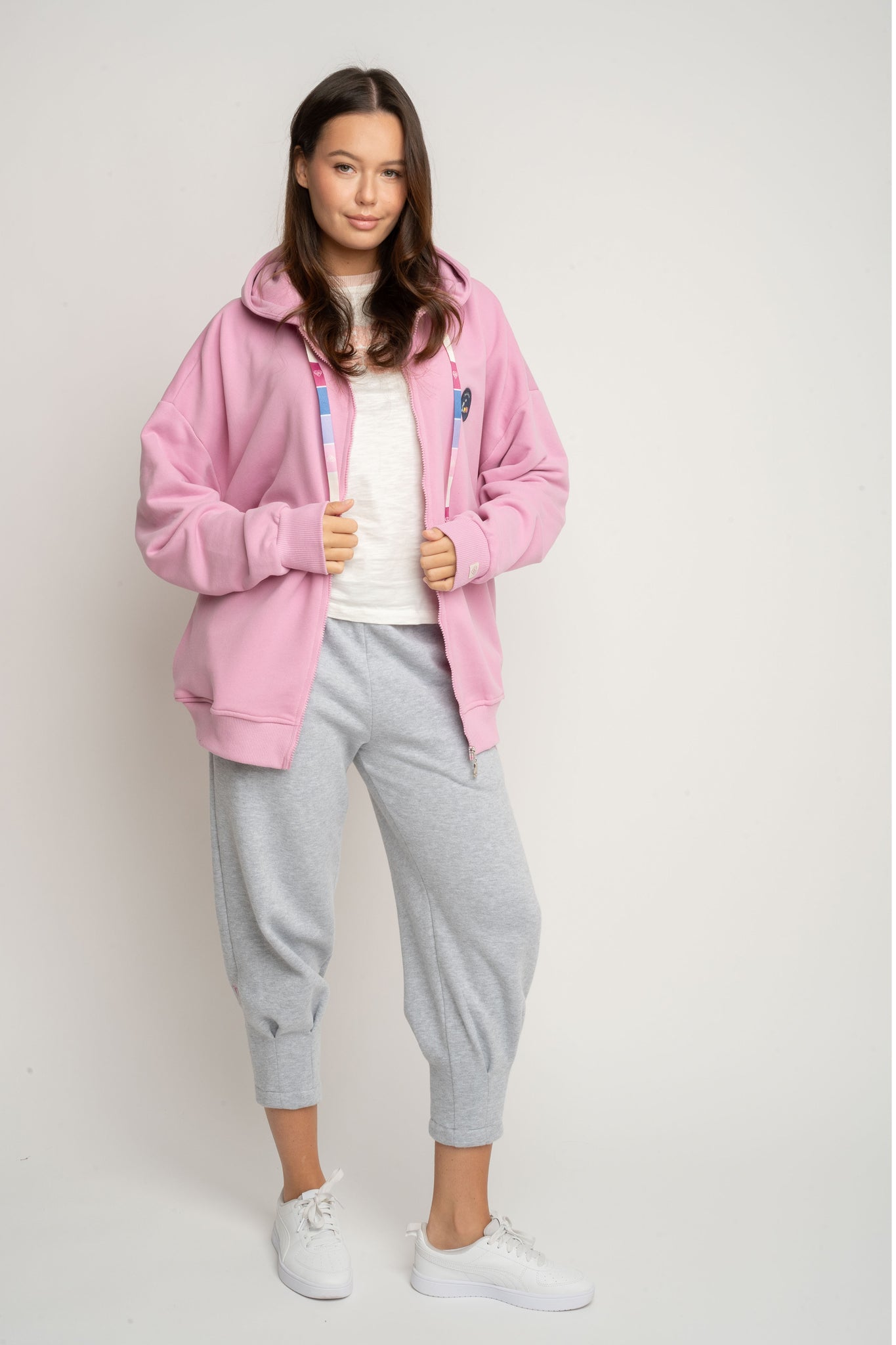 BLUZA Z KAPTUREM ROZPINANA RÓŻÓWA - FLEUR