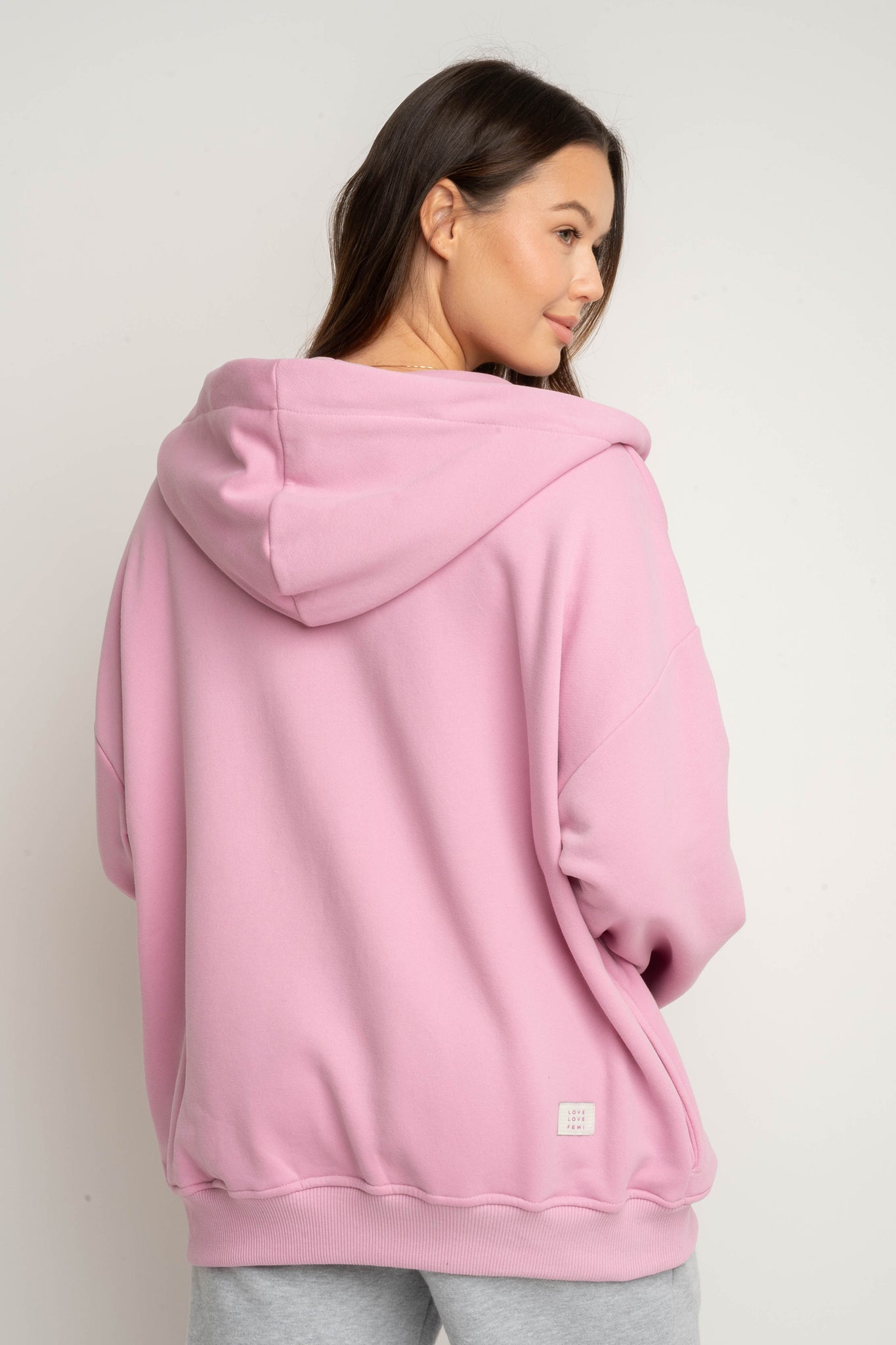 BLUZA Z KAPTUREM ROZPINANA RÓŻÓWA - FLEUR
