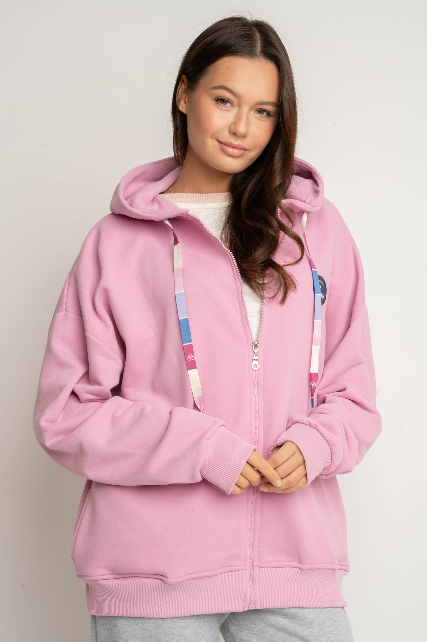 BLUZA Z KAPTUREM ROZPINANA RÓŻÓWA - FLEUR