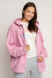 BLUZA Z KAPTUREM ROZPINANA RÓŻÓWA - FLEUR