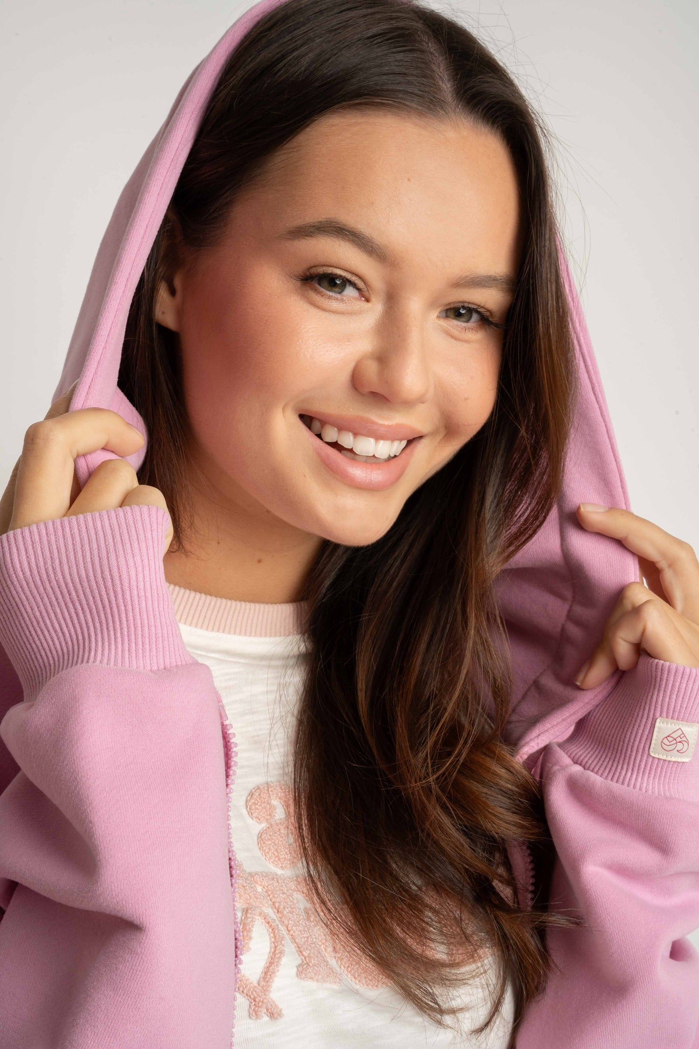 BLUZA Z KAPTUREM ROZPINANA RÓŻÓWA - FLEUR