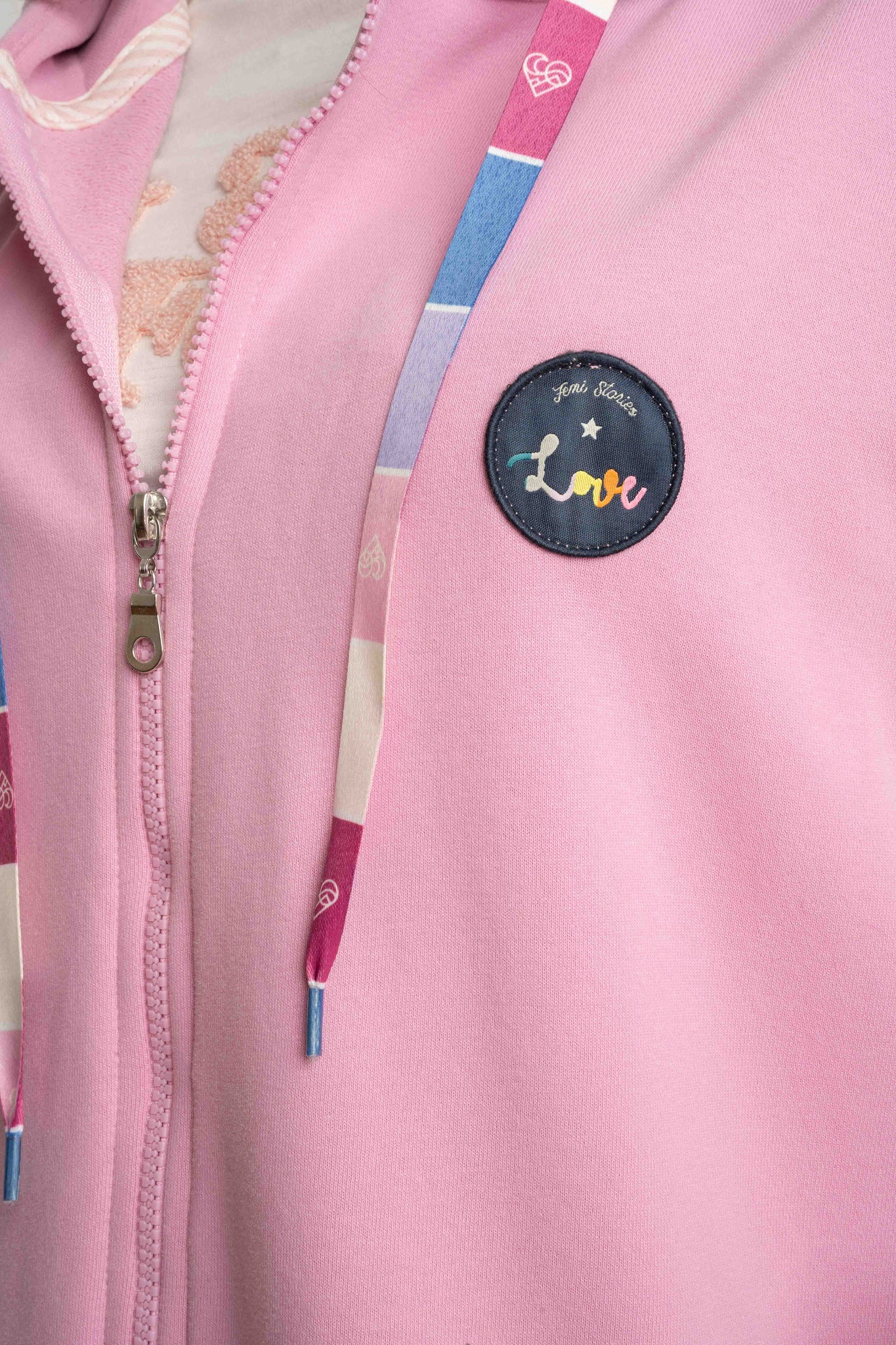 BLUZA Z KAPTUREM ROZPINANA RÓŻÓWA - FLEUR