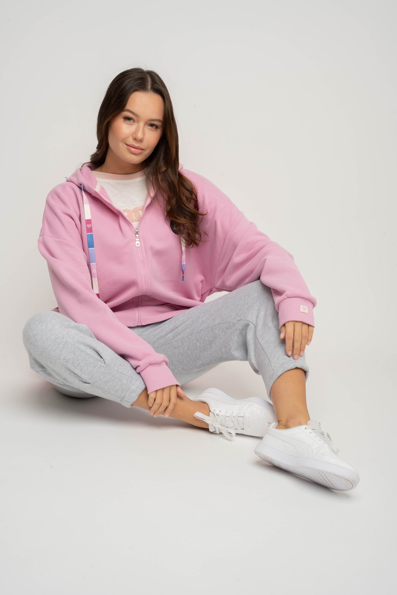 BLUZA Z KAPTUREM ROZPINANA RÓŻÓWA - FLEUR
