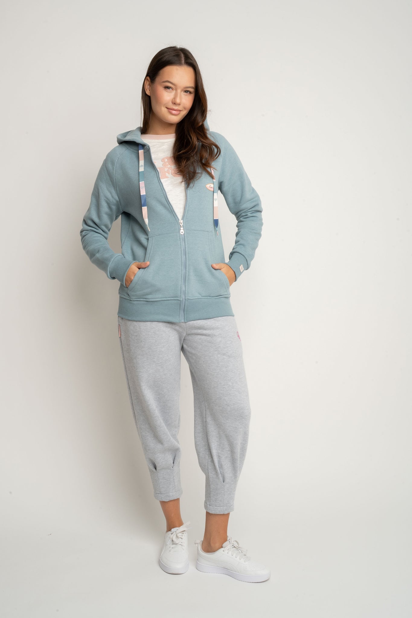 BLUZA ROZPINANA Z KAPTUREM TURKUSOWA - INI