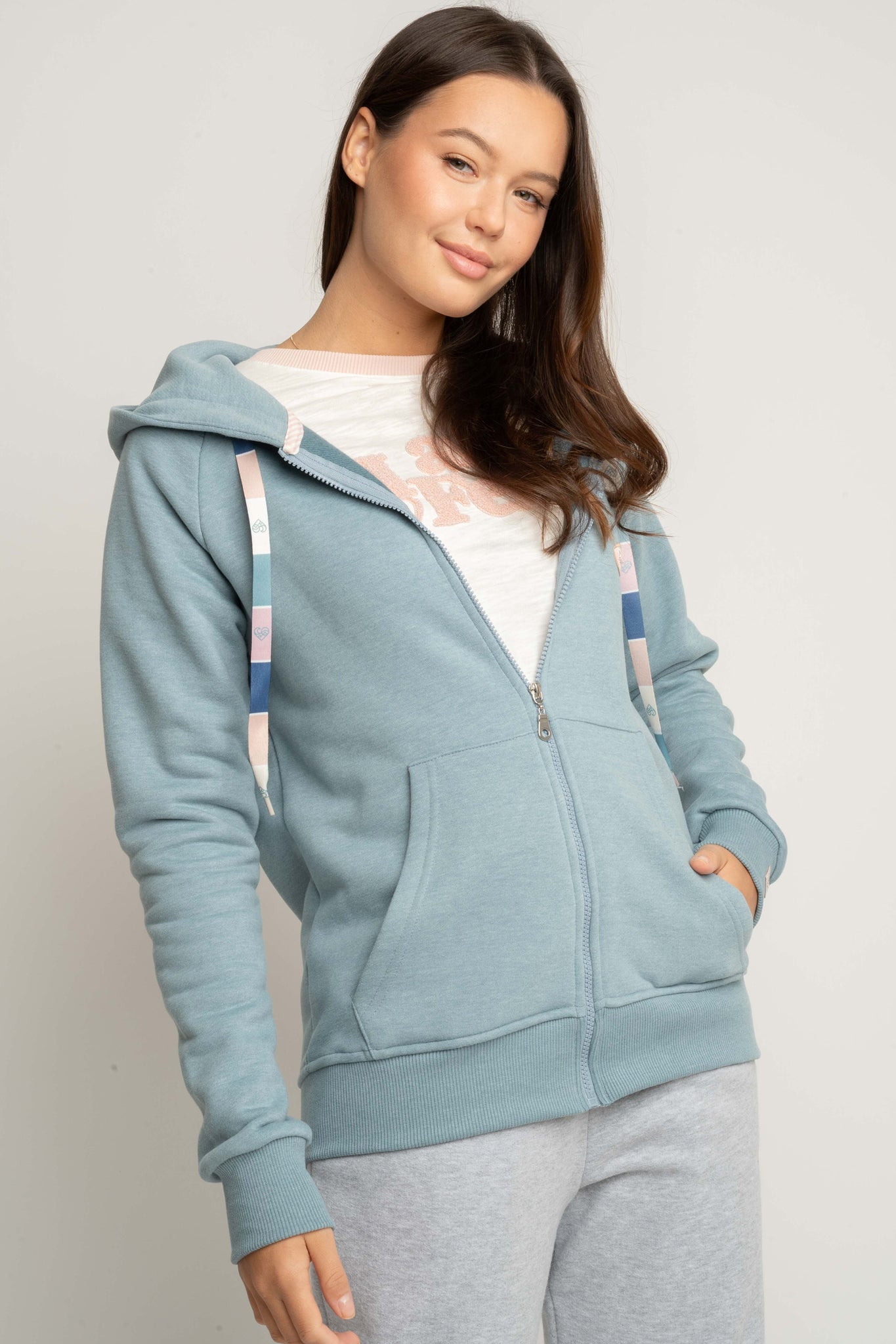 BLUZA ROZPINANA Z KAPTUREM TURKUSOWA - INI