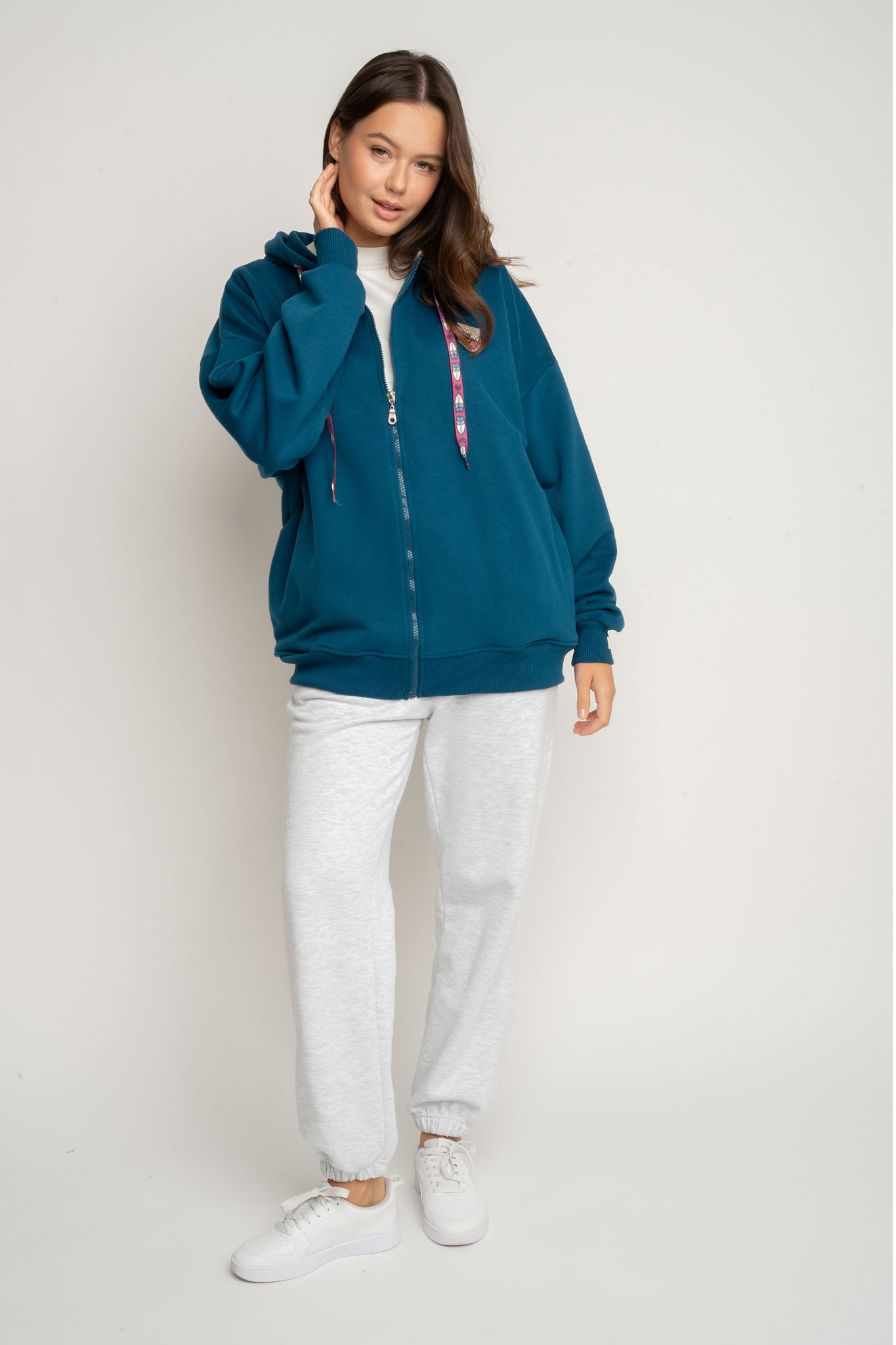 BLUZA Z KAPTUREM ROZPINANA MORSKA - FLEUR