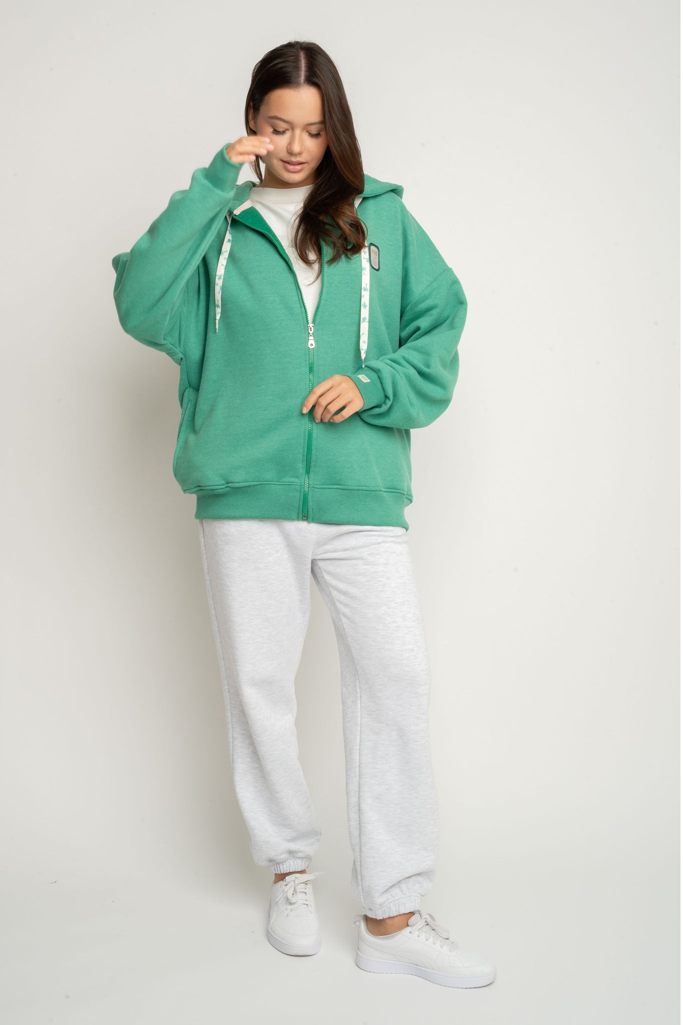 BLUZA Z KAPTUREM ROZPINANA ZIELONA - FLEUR