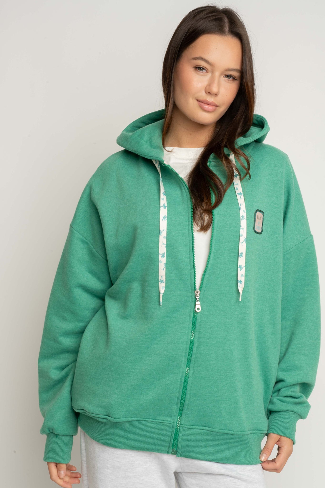 BLUZA Z KAPTUREM ROZPINANA ZIELONA - FLEUR
