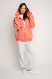 BLUZA Z KAPTUREM ROZPINANA KORALOWA - FLEUR